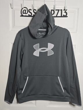 Under Armour Youth XL YXL Charcoal Gray Hooded Pullover with White Logo